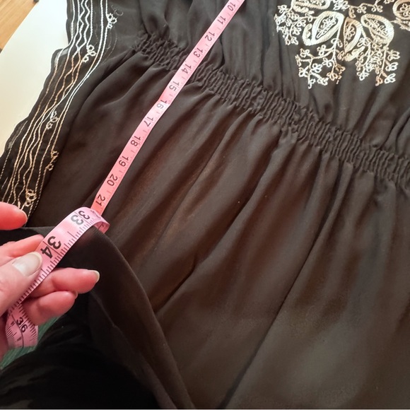 Fun & Flirt Black Boho Embroidered Sheer Tunic Top | Flowy Kimono Sleeve - Picture 11 of 14